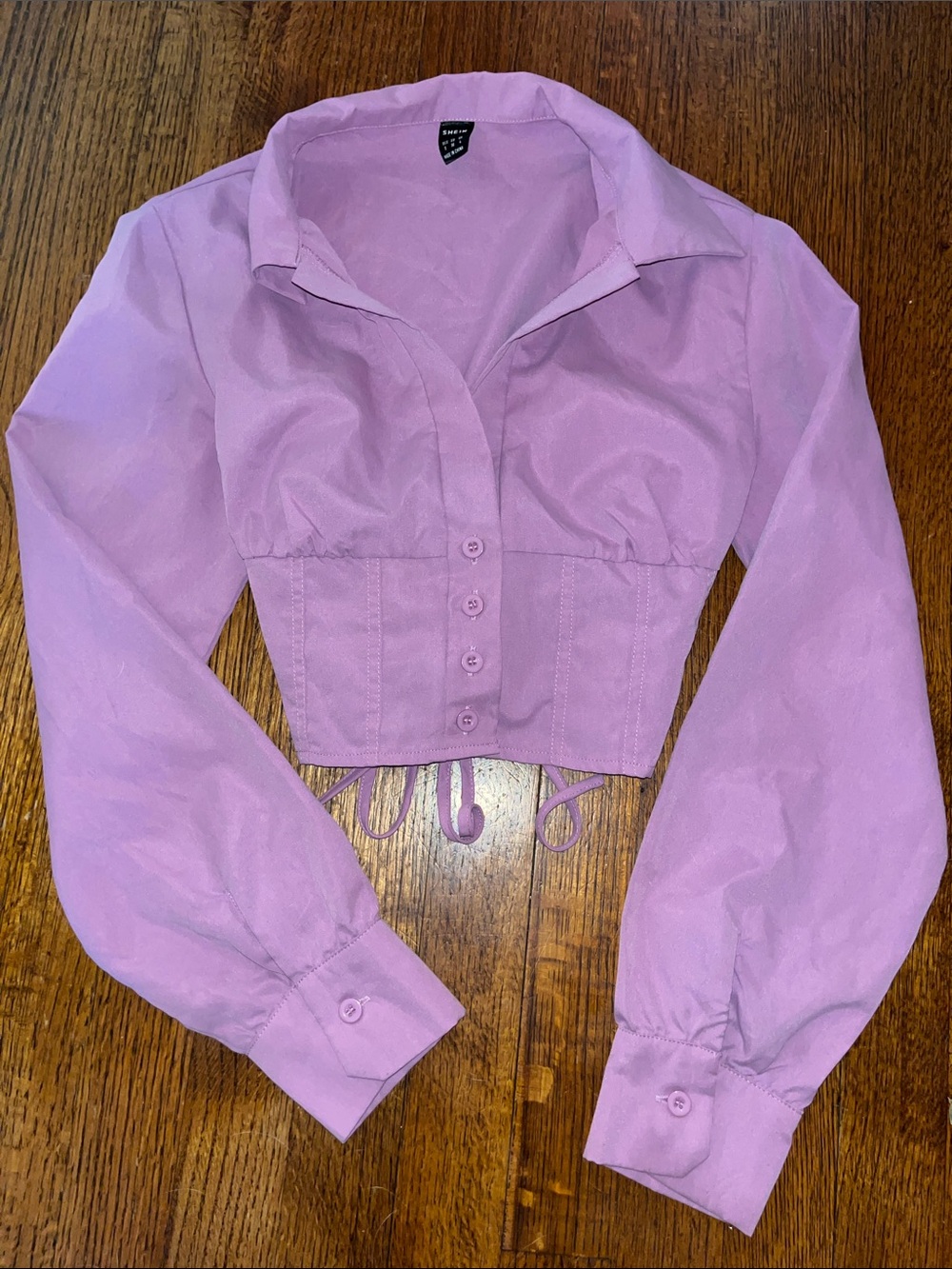 Lavender Lace-Up Button-Down Blouse